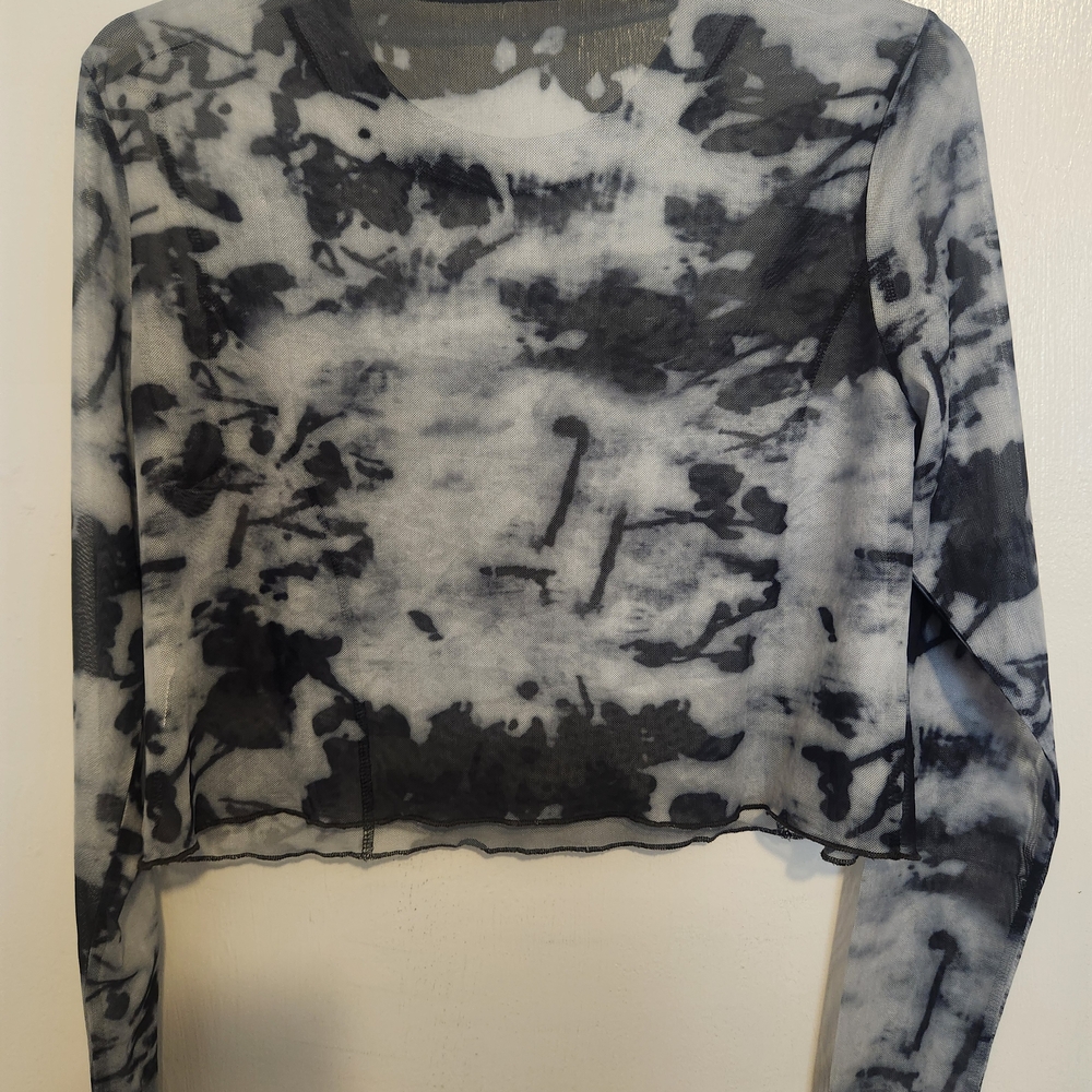 Women's Sheer Black And White Long Sleeve Top Alt Y2K Dollskill - Picture 3 of 3